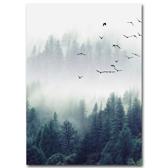 Poster Canvas Paysage Forêt Style Nordique – Tableau Mural Salon & Chambre, 50×70cm, Sans Cadre