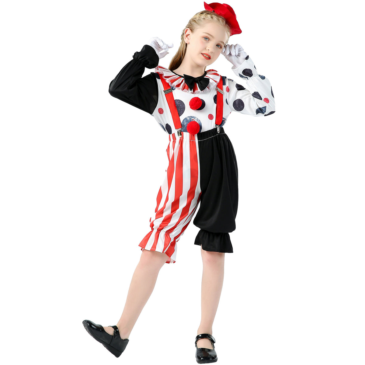 Costume Clown Fille Enfant – Déguisement Halloween & Scène, Ensemble Haut + Pantalon, Tailles S à XL