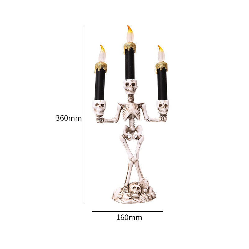 Bougeoir Squelette Halloween avec Bougie LED – Lanterne Citrouille Crâne Déco, 3 Coloris : Doré, Argent, Rouge