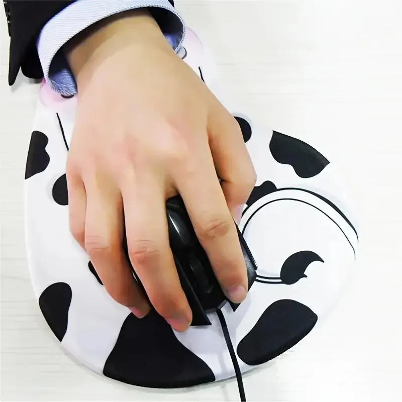 Tapis de Souris Repose-Poignet en Silicone – Support Ergonomique 19x23cm, 4 Motifs (Marbre, Or-Émeraude, Vache)
