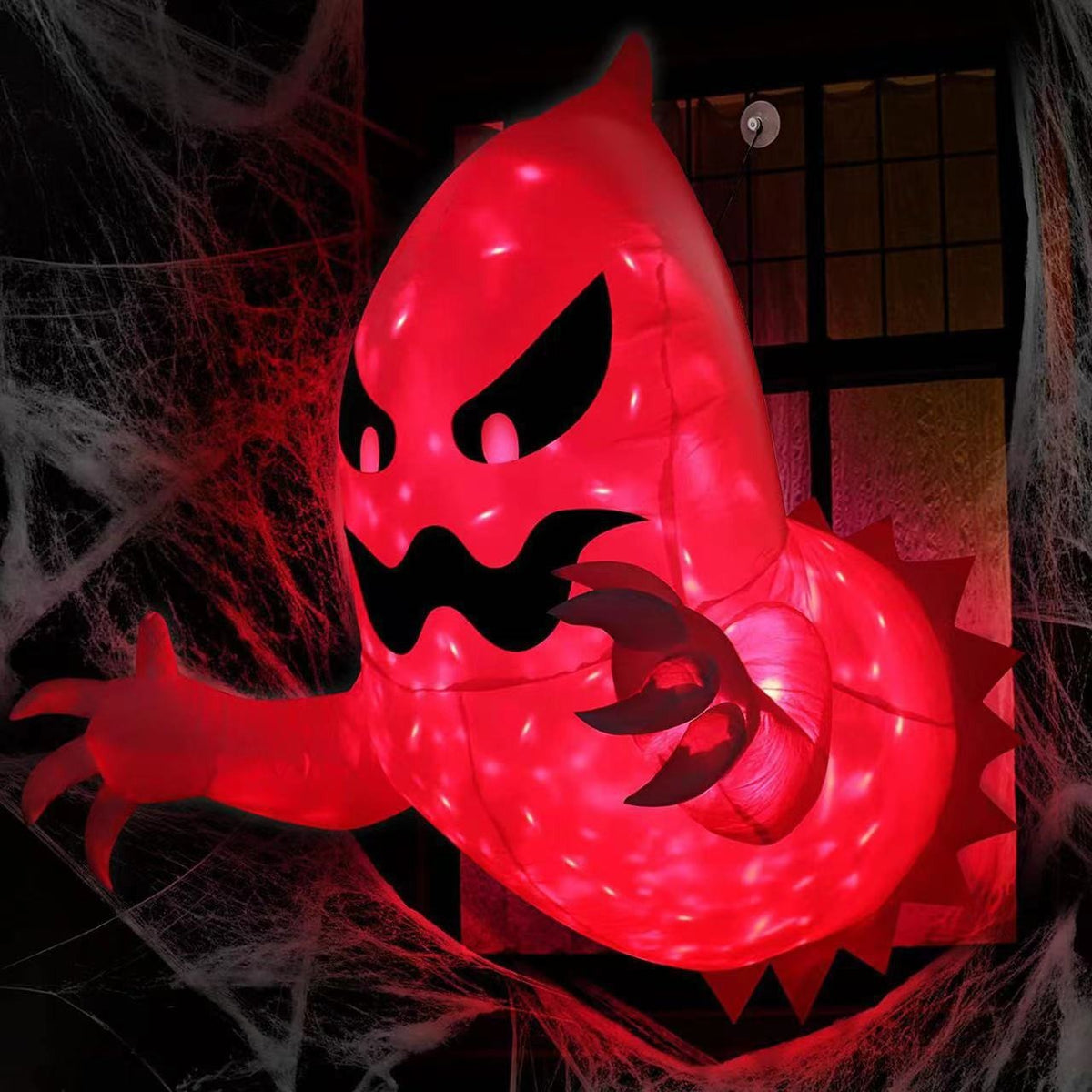 Fantôme Gonflable Géant Halloween – 1,4 x 1,4 m, LED Flamme Rouge, Décoration Fenêtre & Jardin Extérieur