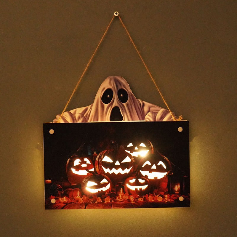 Panneau Lumineux Suspendu Halloween – Veilleuse 3 Motifs Momie Fantôme Citrouille, Déco Murale Atmosphère Nuit, Cadeau Halloween
