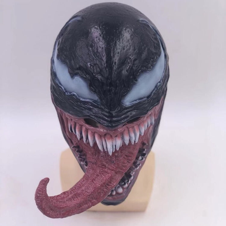 Masque Venom Marvel Latex – Déguisement Halloween & Cosplay Super-Vilain, Noir & Rouge, Taille Universelle Adulte