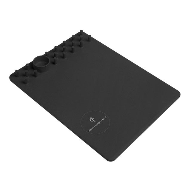 Tapis de Souris avec Chargeur Sans Fil Qi – Support Téléphone, Règle Graduée, Antidérapant, 27x20cm, Compatible iPhone Samsung