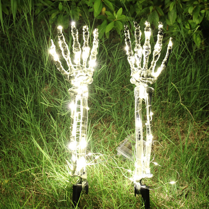 Main Squelette LED Lumineuse Halloween – Piquet de Jardin 46 cm, Set 3 Pièces, Déco Extérieur Pelouse Allée