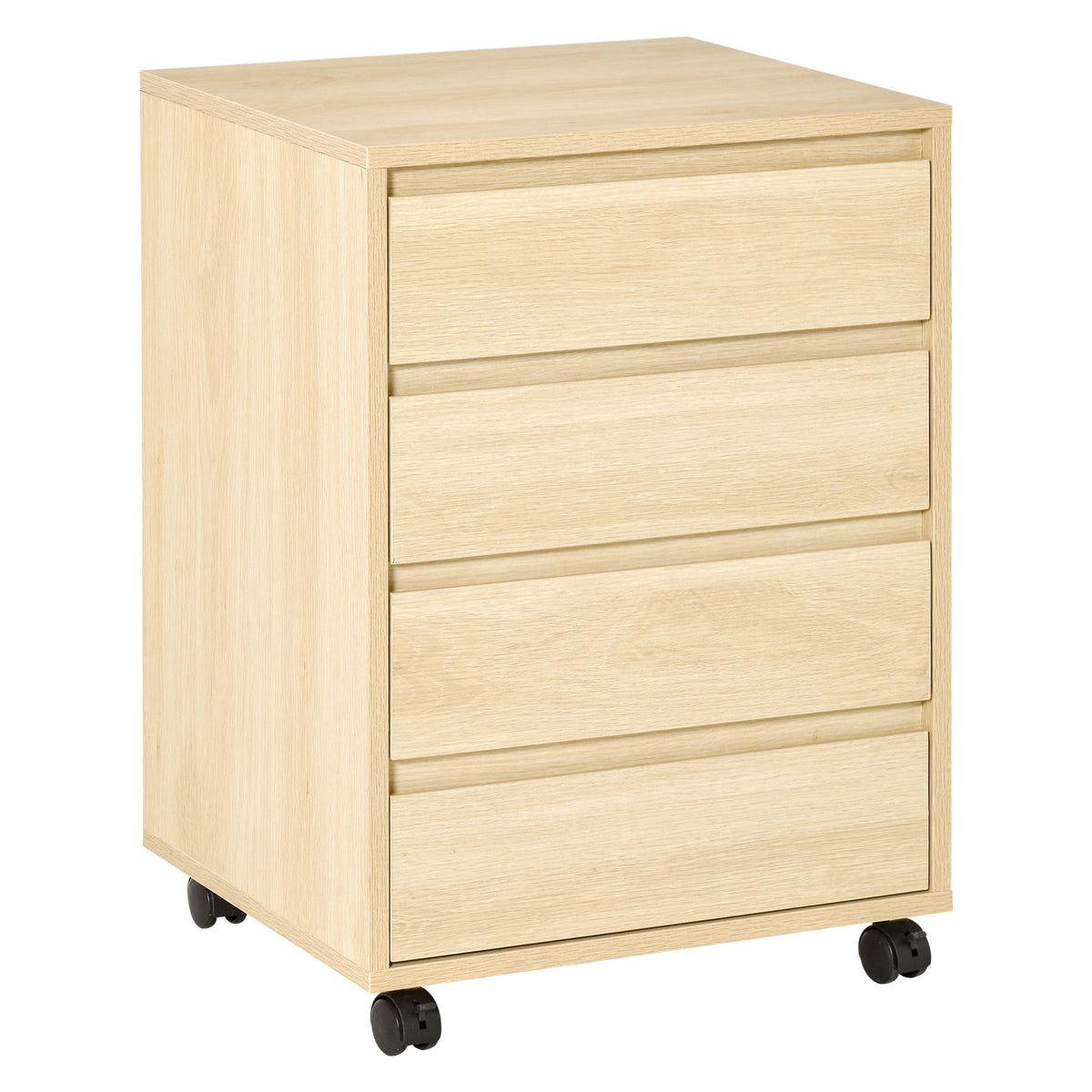 Caisson de Bureau sur Roulettes – 4 Tiroirs Coulissants, MDF Bois Naturel, Anti-Basculement, 46x40x65cm, Home Office