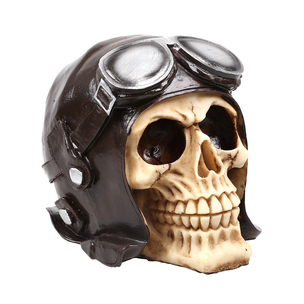 Crâne Décoratif en Résine – Ornement Halloween & Maison, Modèle Motard
