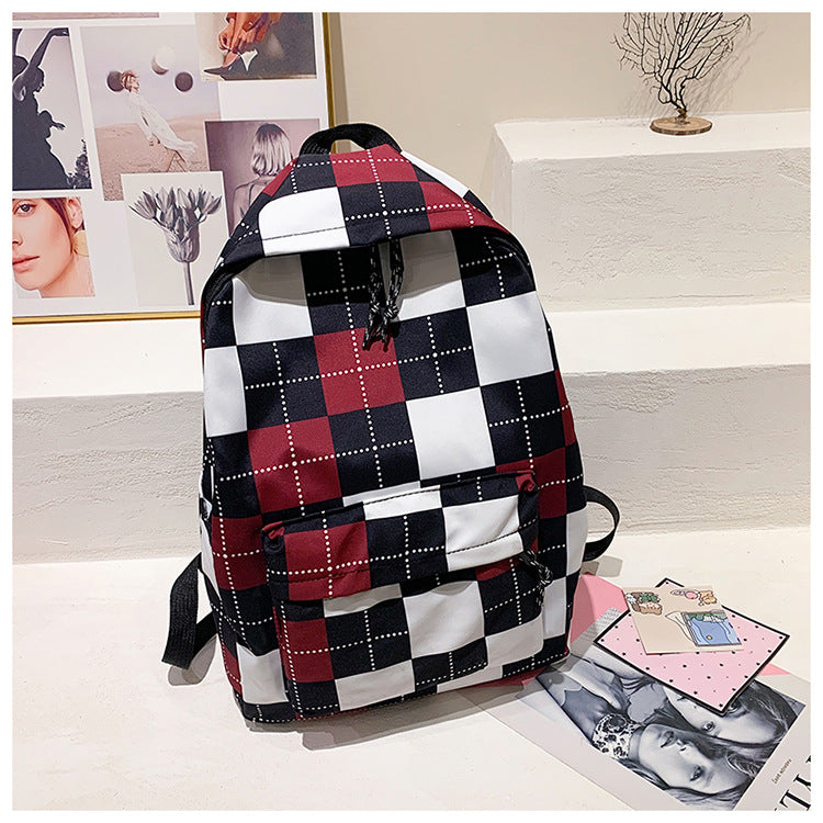 Sac à Dos Canvas Carreaux Style Rétro – Grande Capacité, Lycée & Ordinateur, 4 Coloris