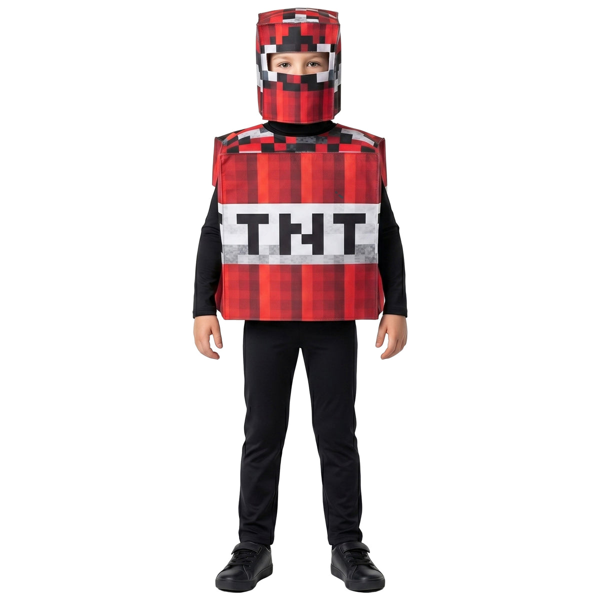 Costume TNT Minecraft Enfant – Déguisement Cosplay Halloween & Scène, Rouge & Noir, Tailles S à XL