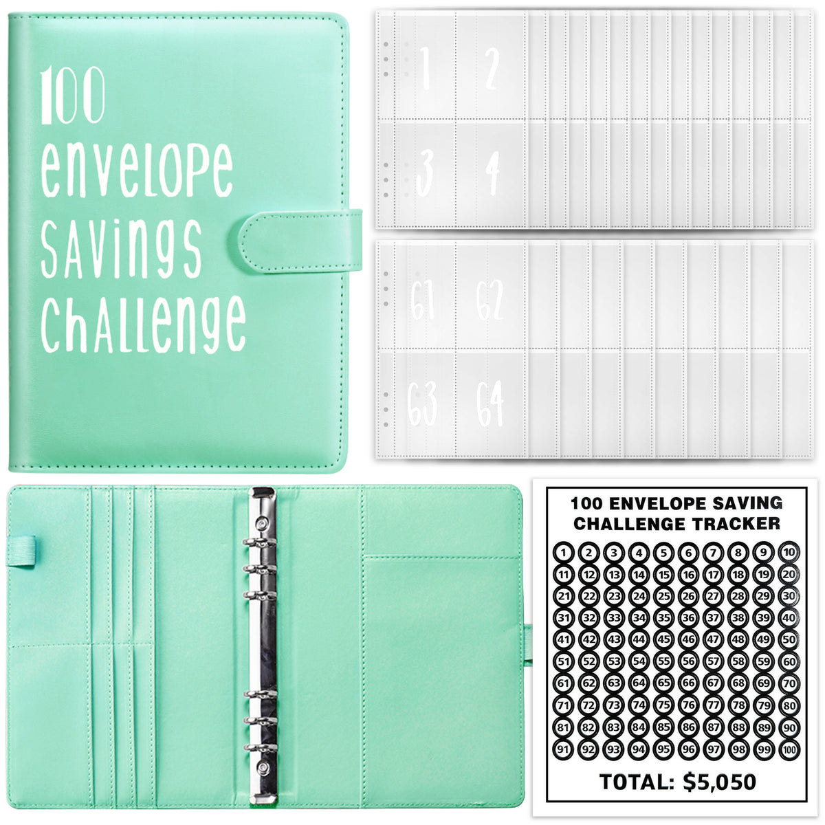 Carnet d’Épargne Défi 100 Jours – Cahier Budget & Objectifs | Rose, Vert, Bleu, Gris