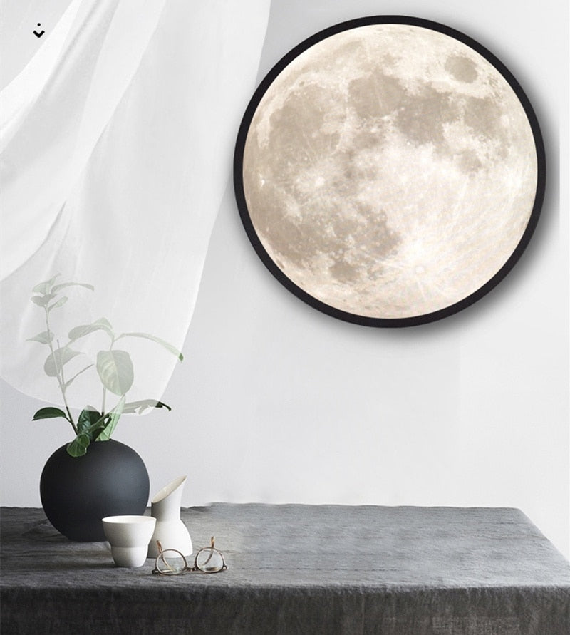 Miroir LED Lune & Mercure – Lampe Décorative avec Cadre en Bois