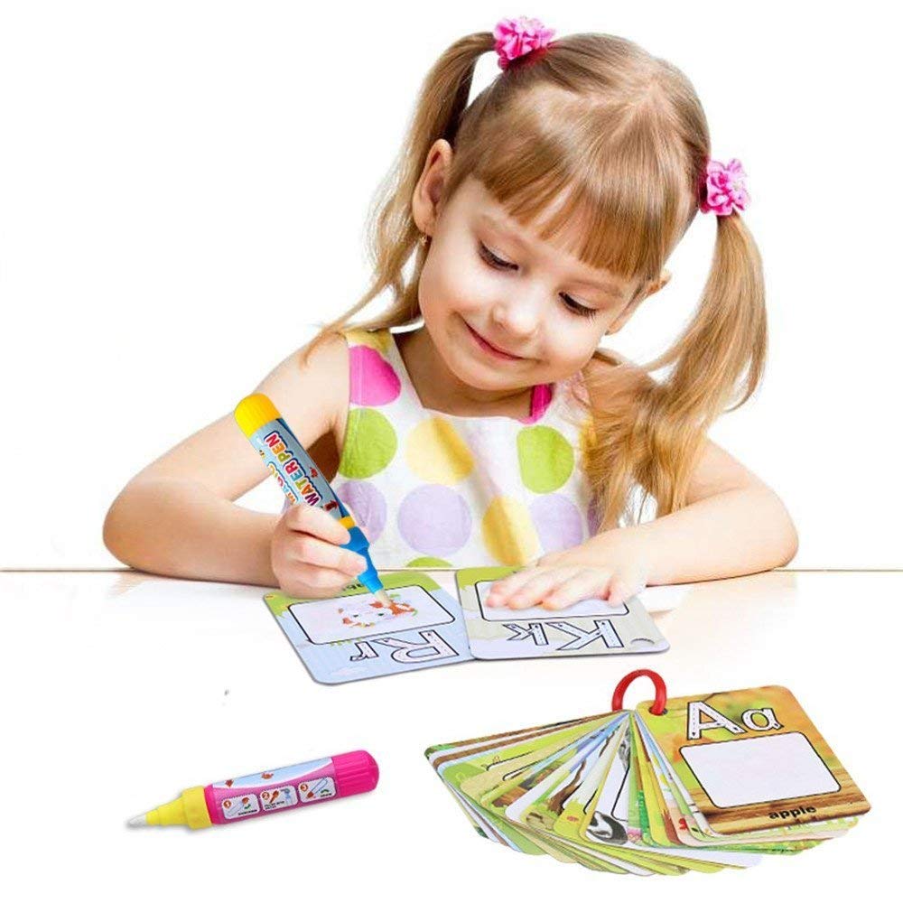 Cartes Magiques À L’Eau – 26 Cartes Alphabet Anglais + 2 Stylos, Dessin Réutilisable Non-Toxique, Éveil Dès 3 Ans, Cadeau Enfant