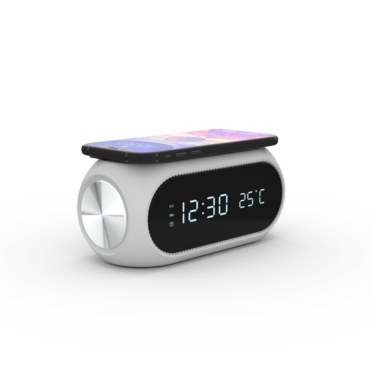 Station de Charge Sans Fil 15W – Réveil, Thermomètre & Affichage Heure, Chargeur Induction Rapide, Blanc ou Noir