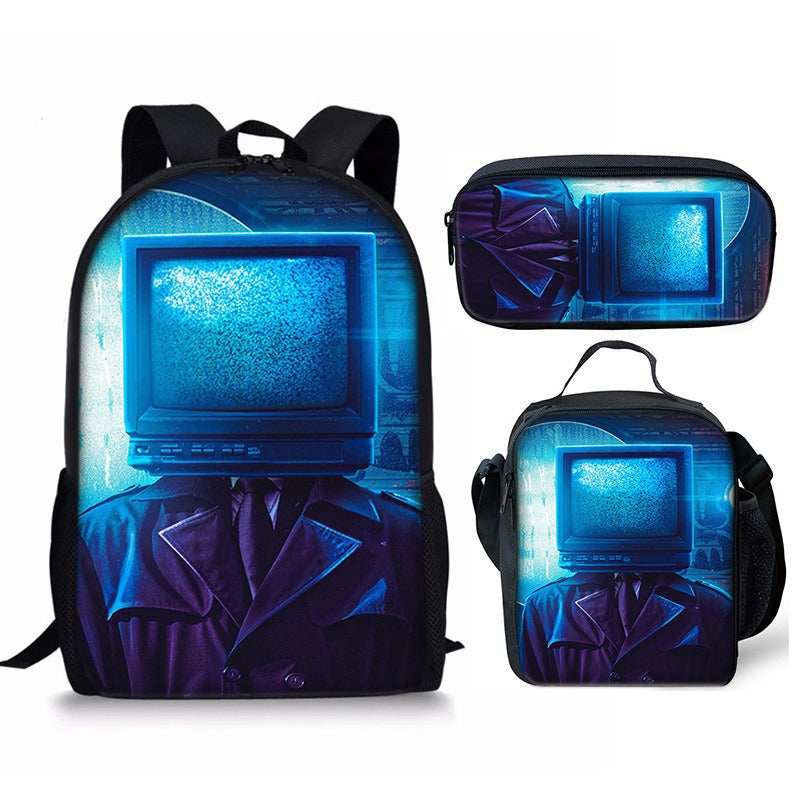 Ensemble 3 Pièces Sac à Dos Skibidi Toilet – PVC, Protection Colonne, École Primaire & Collège, 6 Coloris