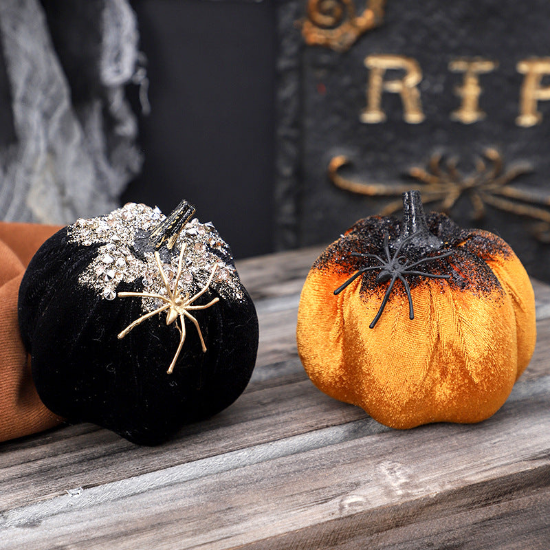 Figurine Citrouille & Araignée Halloween – Décoration Style Américain, Polaire, Orange ou Noir, Idée Cadeau