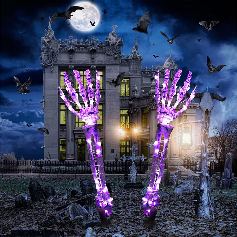 Main Squelette LED Lumineuse Halloween – Piquet de Jardin 46 cm, Set 3 Pièces, Déco Extérieur Pelouse Allée