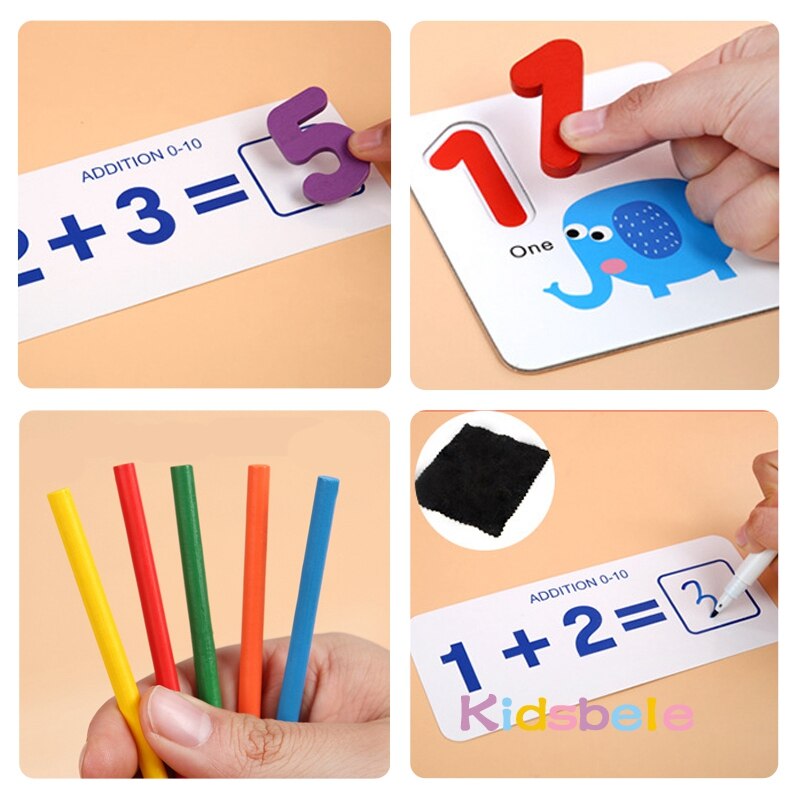 Jouet Montessori Mathématiques en Bois – Stickers Comptage, Reconnaissance des Chiffres, Éveil Préscolaire, Cadeau Anniversaire Enfant
