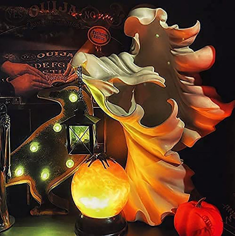 Figurine Fantôme en Résine avec Lanterne Solaire – Décoration Halloween Jardin & Extérieur, Blanc ou Noir