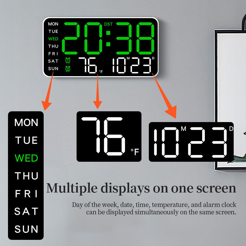 Horloge Murale LED Digitale Multifonctions – Heure Température Humidité Date Double Alarme, Rétroéclairage RGB 8 Couleurs, USB ou Piles, 3 Coloris