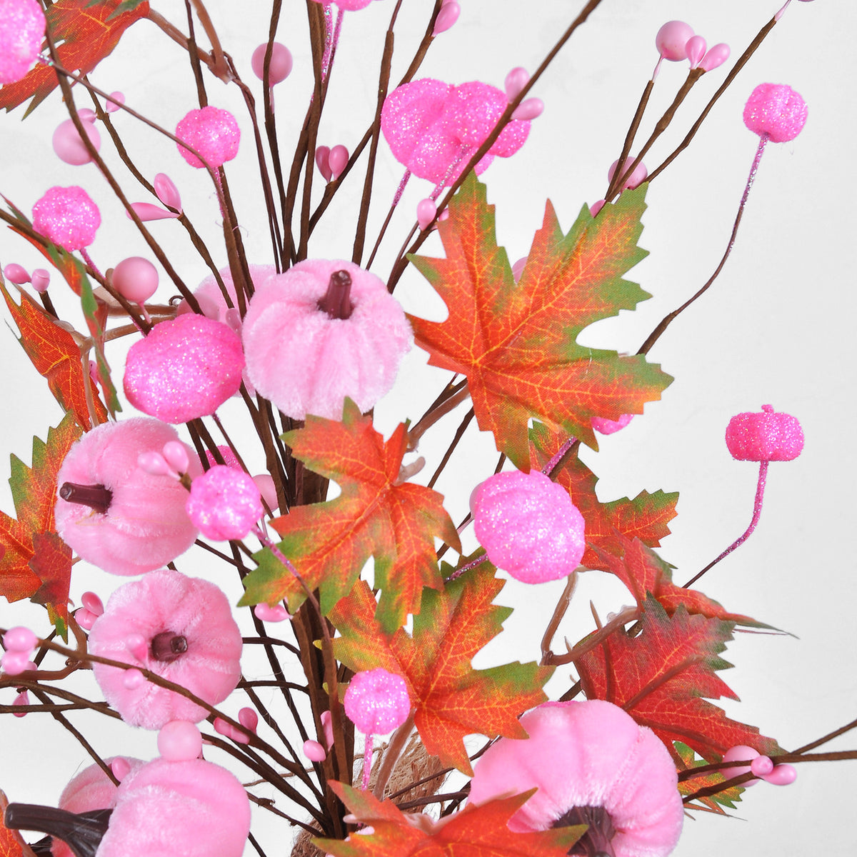 Arbre Décoratif Artificiel Automne & Halloween – Fleurs de Soie Rose, Feuilles d’Érable & Citrouilles, Déco Maison Jardin Bureau