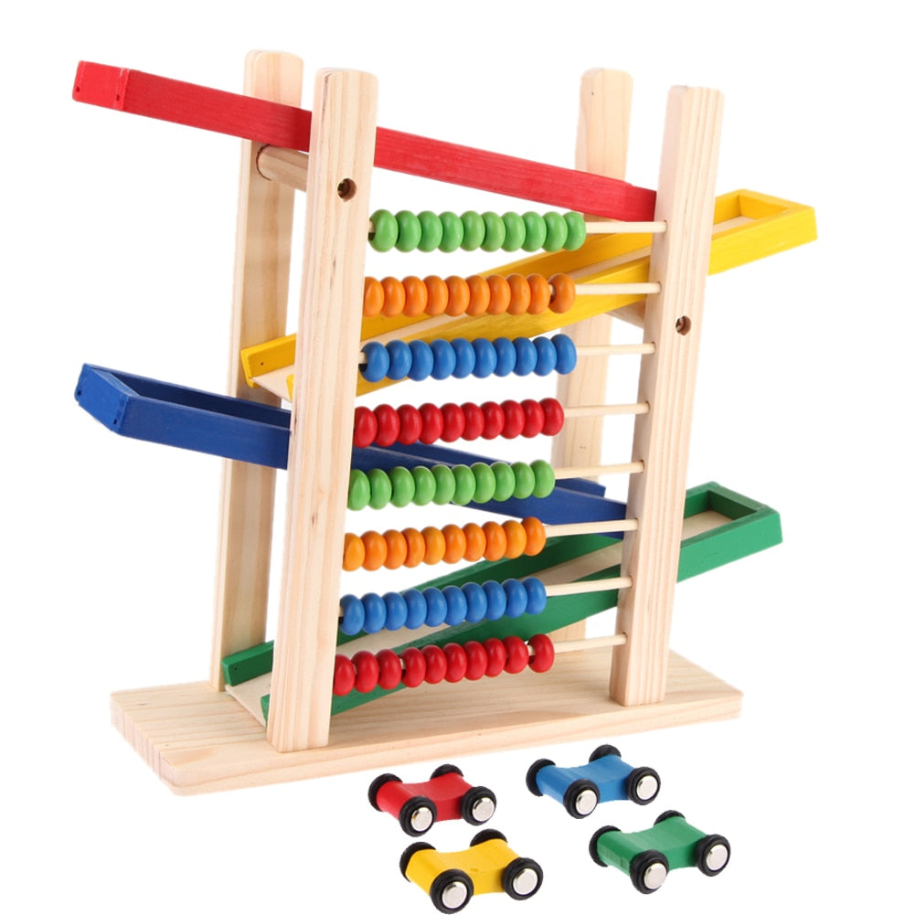 Abaque Voiture Montessori en Bois – 4 Mini-Voitures Colorées, Jeu Éducatif Enfant +3 Ans, Apprentissage Précoce