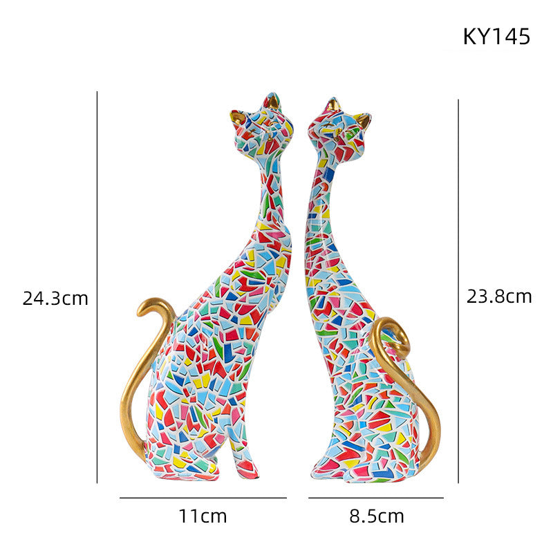 Figurine Chats en Couple – Ornement Décoratif en Résine Style Européen
