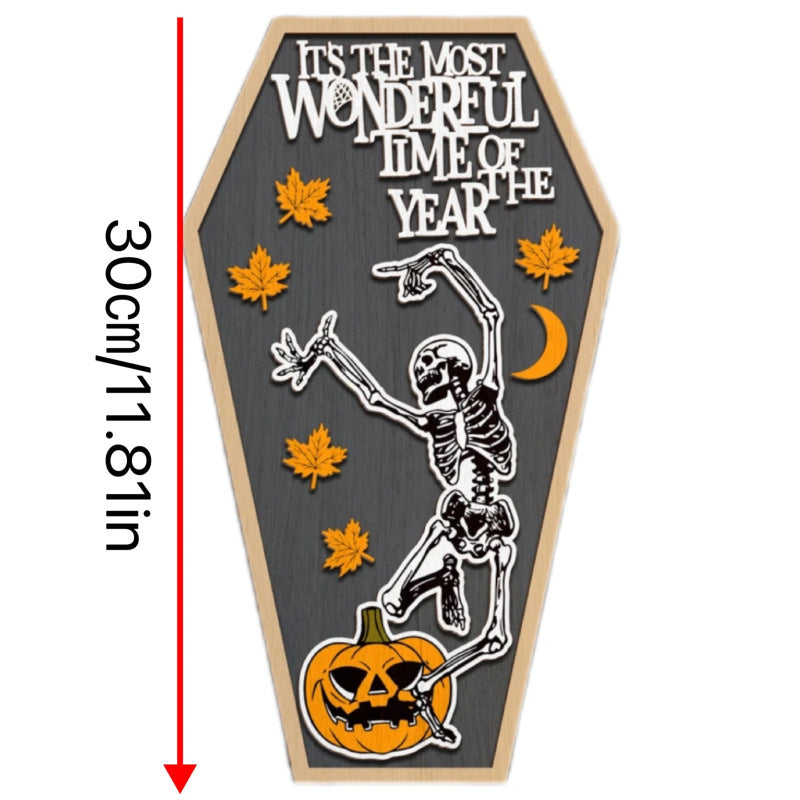 Décoration Bois Halloween Maison Hantée – Prop de Fête Artisanal, Modèle Cercueil