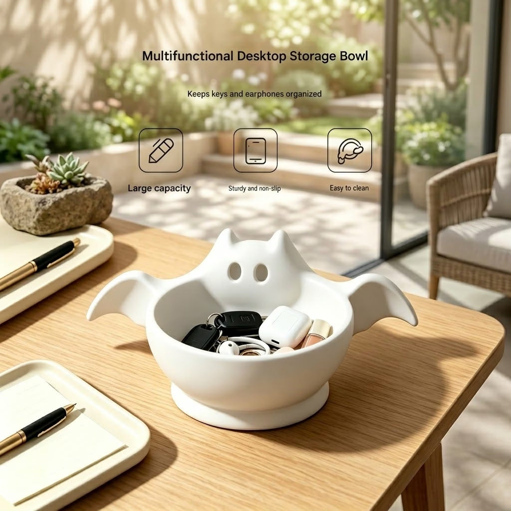 Bol Vide-Poche Chauve-Souris Halloween Imprimé en 3D – Rangement Multifonction Déco Maison, Blanc ou Noir