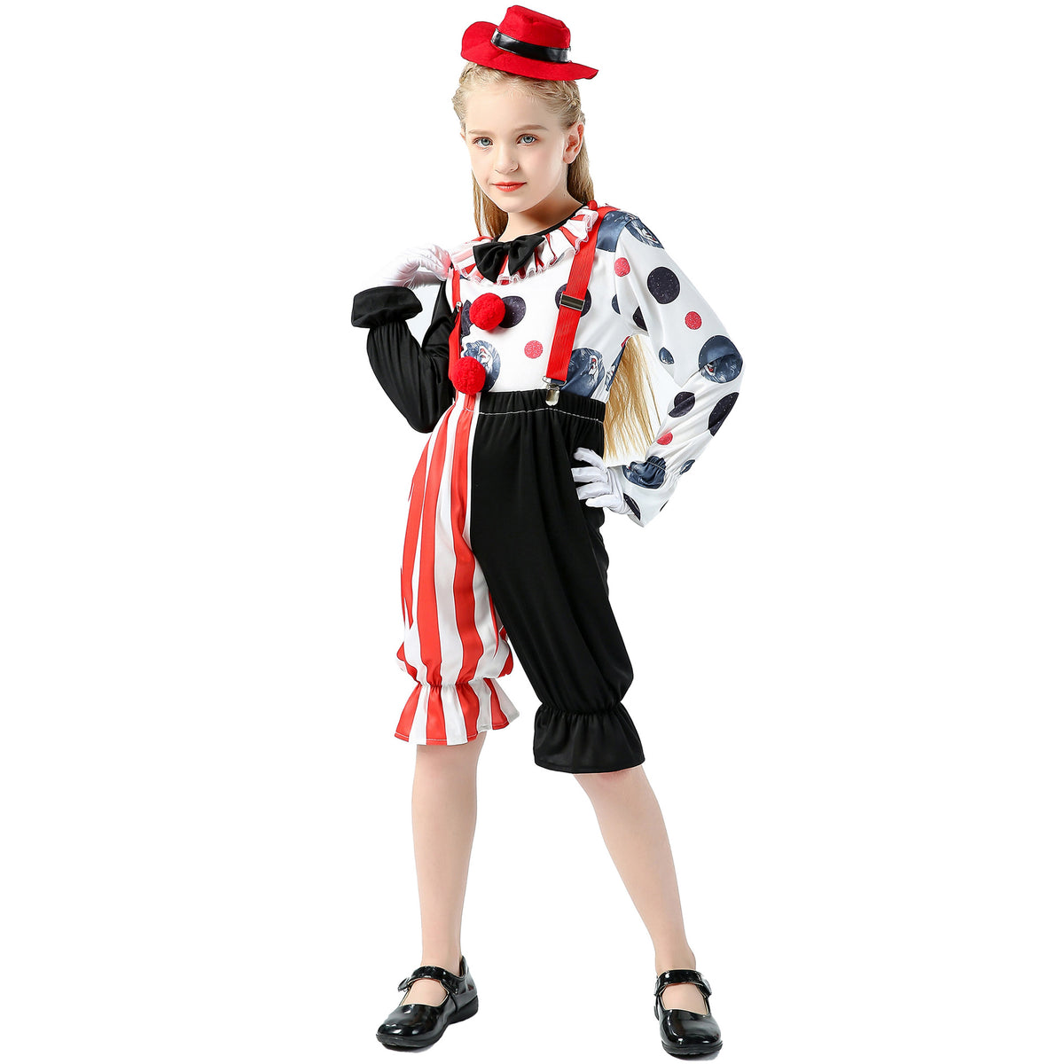 Costume Clown Fille Enfant – Déguisement Halloween & Scène, Ensemble Haut + Pantalon, Tailles S à XL