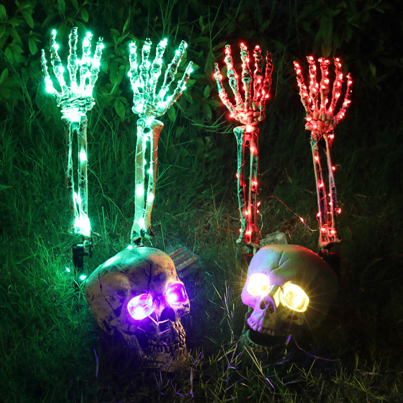 Main Squelette LED Lumineuse Halloween – Piquet de Jardin 46 cm, Set 3 Pièces, Déco Extérieur Pelouse Allée