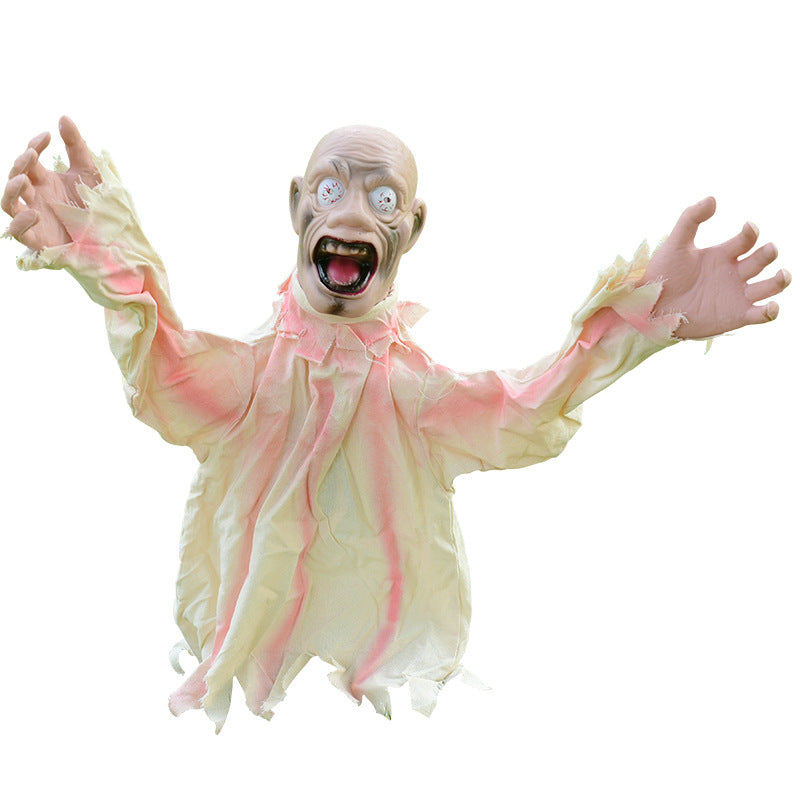 Grand Fantôme Oscillant Halloween sur Piquet – Détection Sonore, Prop Déco Jardin Extérieur Terrasse, Blanc Marron ou Vert