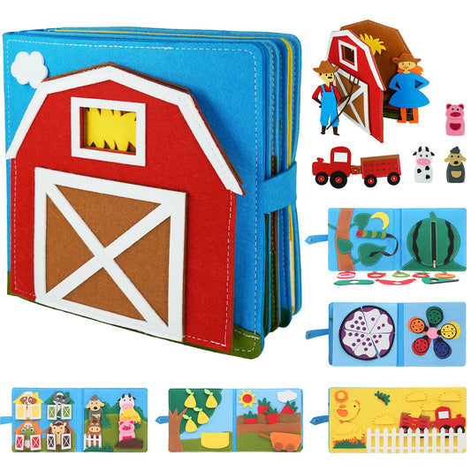 Livre Sensoriel en Feutrine Montessori – Busy Book Activités, Thème Lettres ou Ferme Animaux, Éveil & Storytelling, Cadeau Bébé Enfant