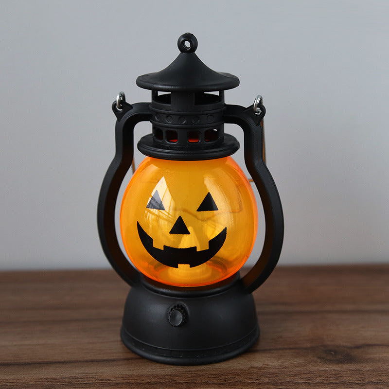 Lanterne Portable LED Halloween Rétro Style Kérosène – 9x6,5x13 cm, 3 Designs Citrouille & Emoji, Piles Incluses
