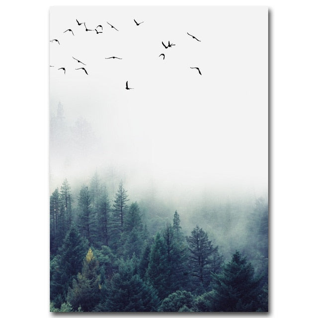 Poster Canvas Paysage Forêt Style Nordique – Tableau Mural Salon & Chambre, 50×70cm, Sans Cadre
