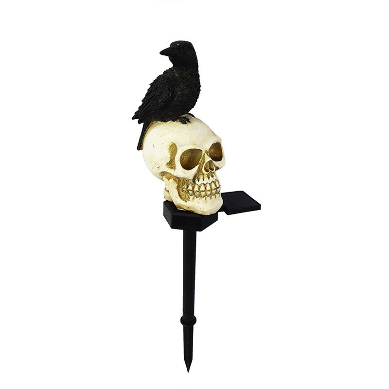 Lampe Solaire Jardin Halloween Corbeau & Crâne LED – Piquet Lumineux Étanche IP55, 47 cm, Déco Extérieur Ambiance Nuit