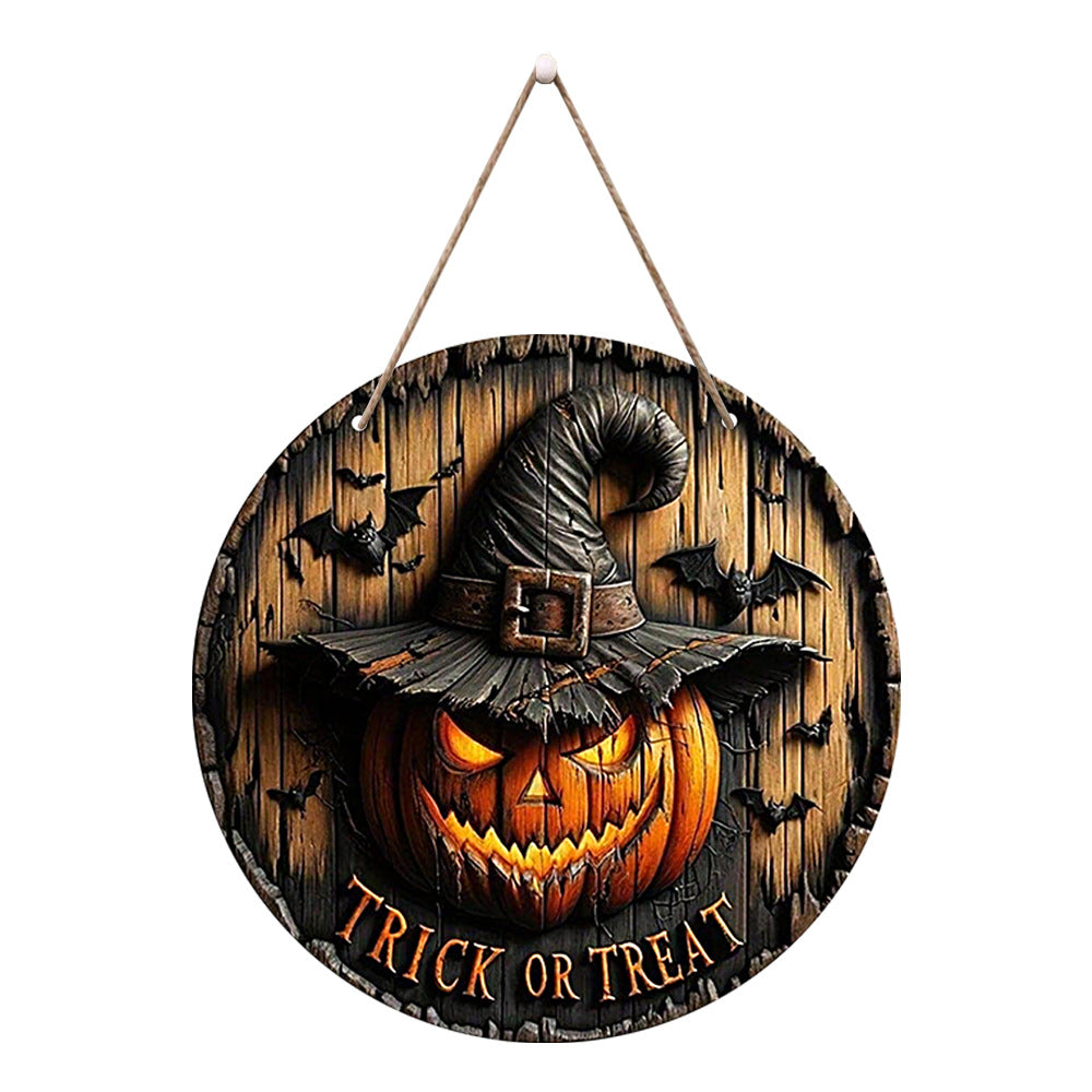 Plaque Ronde en Bois Citrouille Halloween – Décoration Porte & Fête, 2 Designs