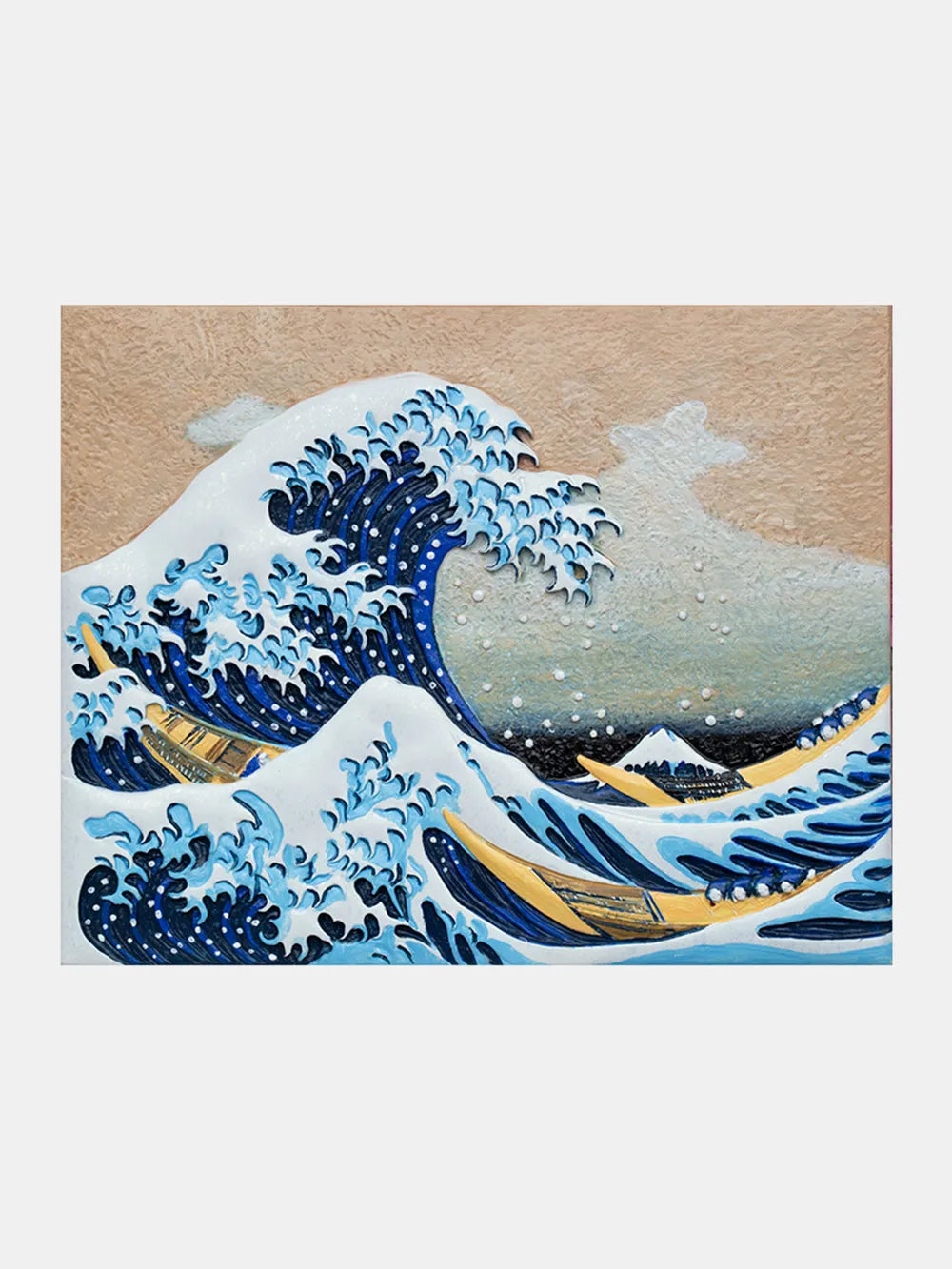 Kit Peinture 3D Relief – La Grande Vague de Kanagawa (Hokusai), Époxy & Pigments, 21,5x17cm, Cadeau Art & Décoration