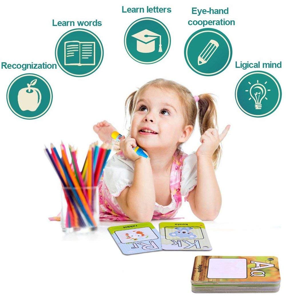 Cartes Magiques À L’Eau – 26 Cartes Alphabet Anglais + 2 Stylos, Dessin Réutilisable Non-Toxique, Éveil Dès 3 Ans, Cadeau Enfant