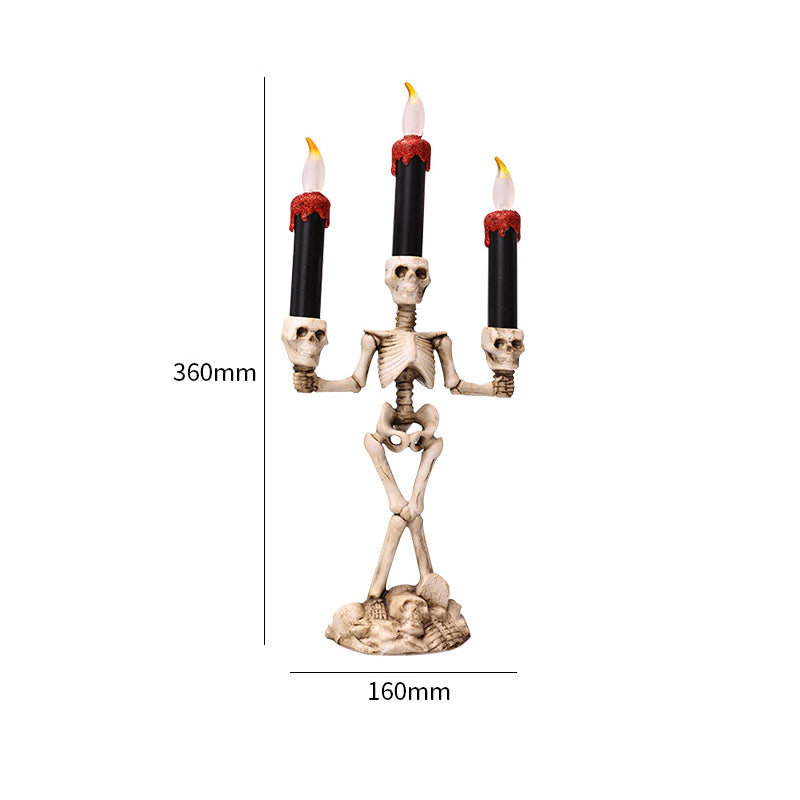Bougeoir Squelette Halloween avec Bougie LED – Lanterne Citrouille Crâne Déco, 3 Coloris : Doré, Argent, Rouge