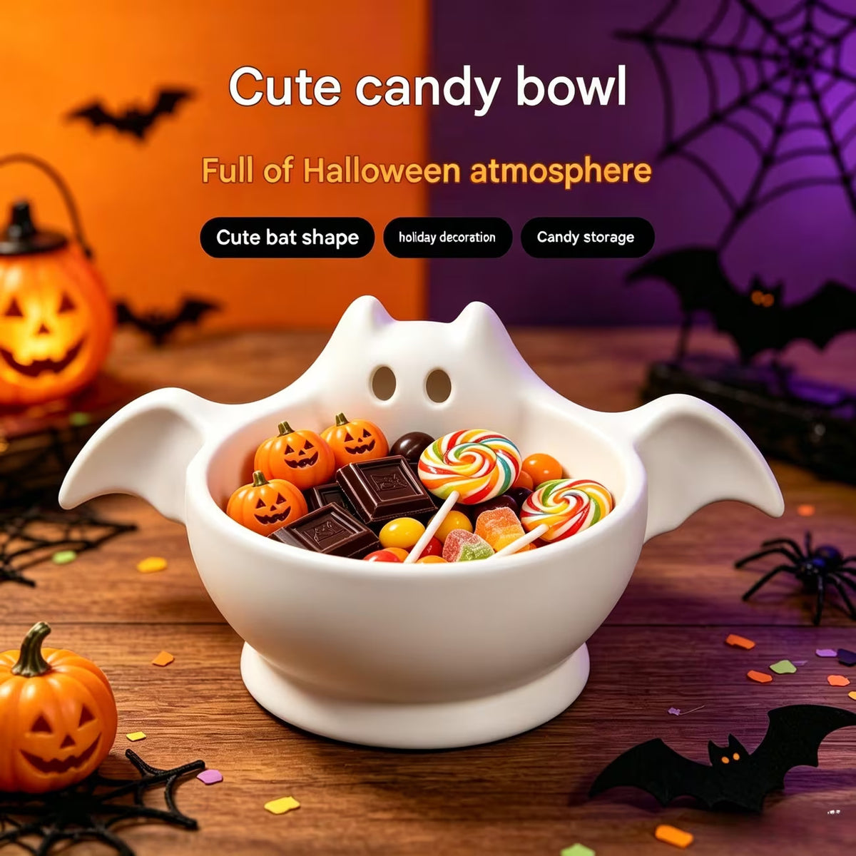 Bol Vide-Poche Chauve-Souris Halloween Imprimé en 3D – Rangement Multifonction Déco Maison, Blanc ou Noir