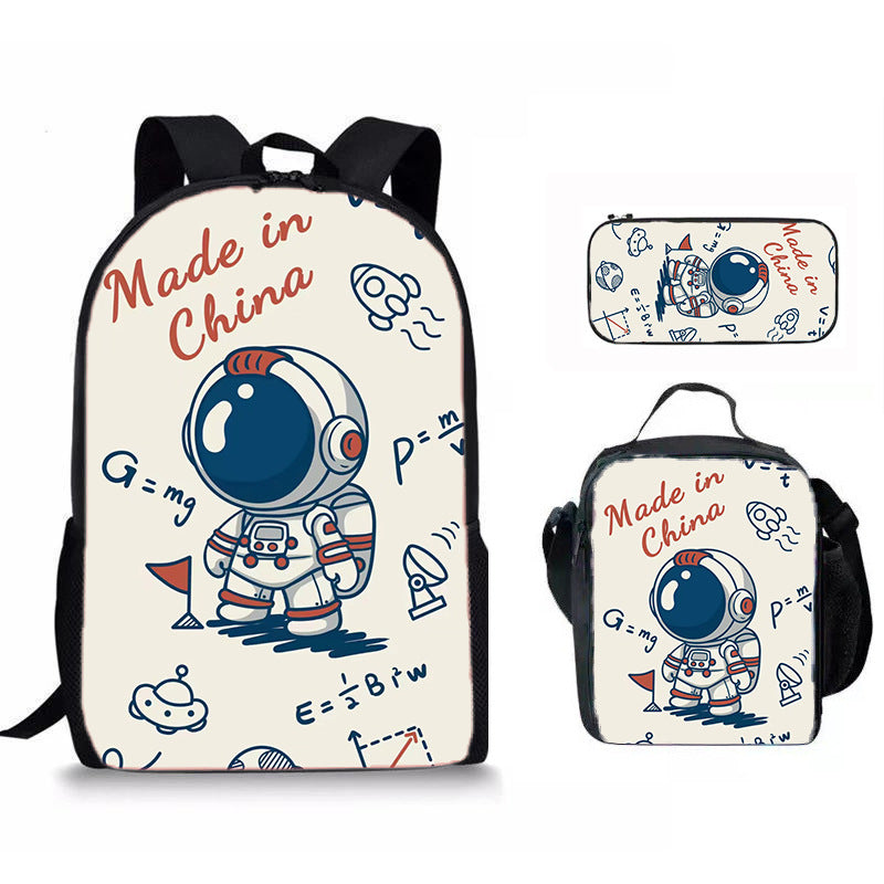 Set 3 Pièces Sac à Dos Scolaire Style Astronaute & Espace – Sac À Dos + Sac Repas + Trousse, Tissu Oxford, 6 Coloris, Enfant Ado Unisexe