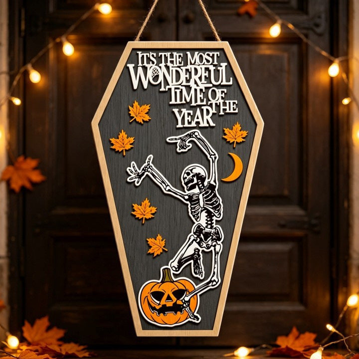 Décoration Bois Halloween Maison Hantée – Prop de Fête Artisanal, Modèle Cercueil