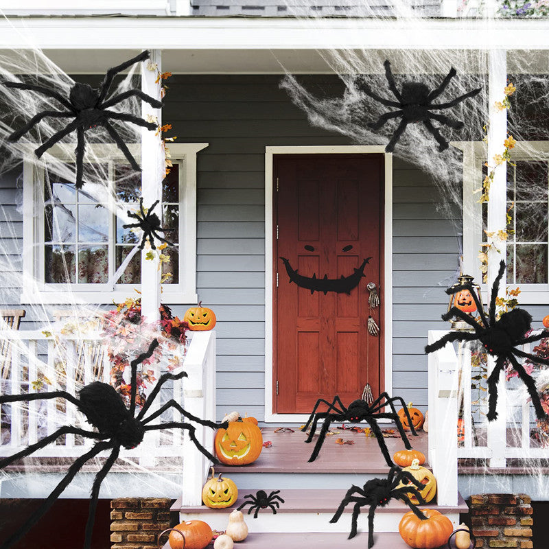 Kit Toile d’Araignée Triangulaire Halloween – Grosse Araignée Peluche, Déco Intérieur & Extérieur, 5 Formats au Choix