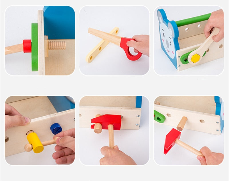 Boîte à Outils Jouet en Bois Enfant – Jeu d’Imitation Animal (Singe, Koala ou Grenouille), Développement Éducatif