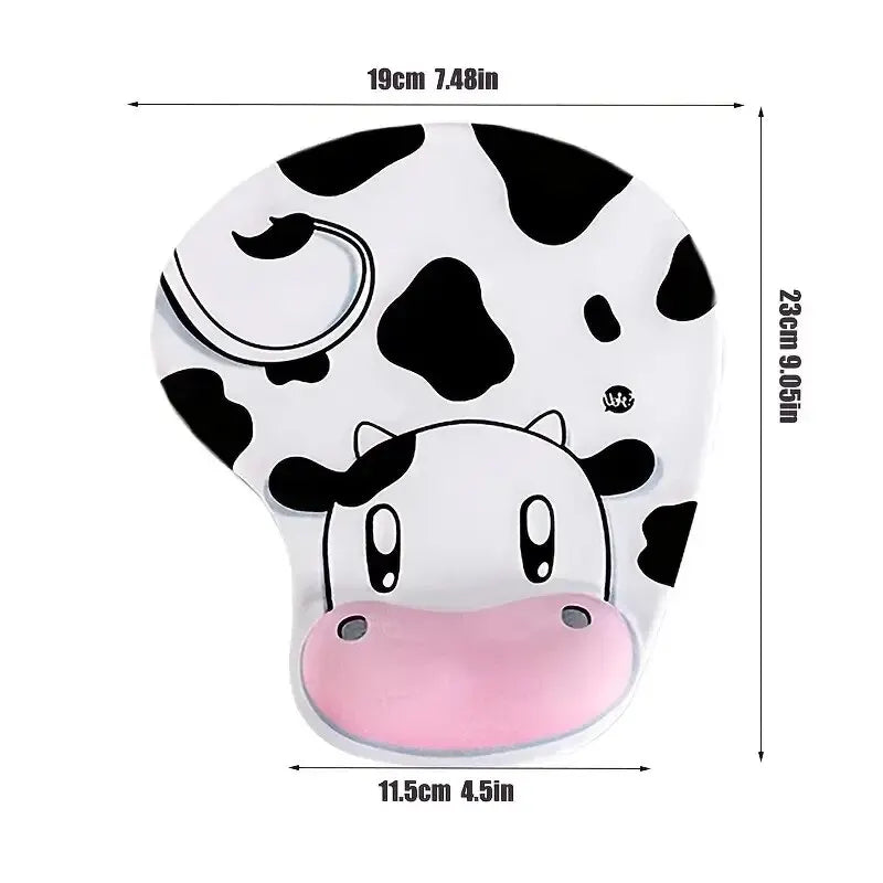 Tapis de Souris Repose-Poignet en Silicone – Support Ergonomique 19x23cm, 4 Motifs (Marbre, Or-Émeraude, Vache)