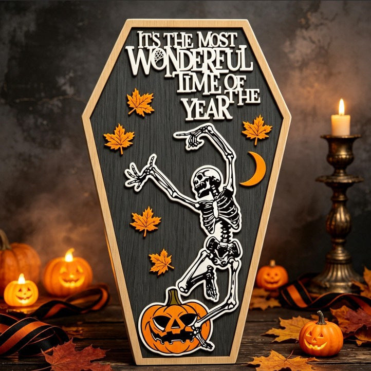 Décoration Bois Halloween Maison Hantée – Prop de Fête Artisanal, Modèle Cercueil