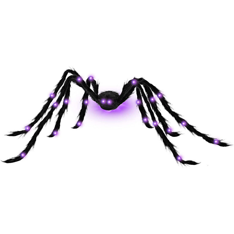 Araignée Géante Halloween 125 cm avec LED Violettes – Peluche Poils Hérissés 26 LED, Déco Intérieur & Extérieur