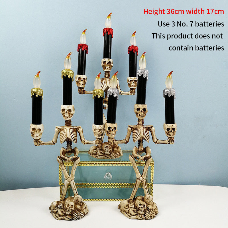Bougeoir Squelette Halloween avec Bougie LED – Lanterne Citrouille Crâne Déco, 3 Coloris : Doré, Argent, Rouge