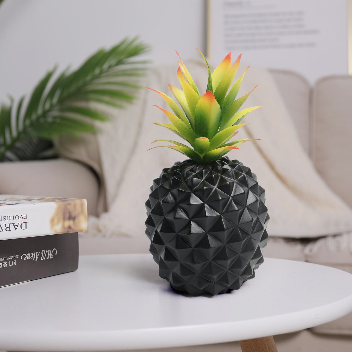 Ananas Décoratif Noir en Résine – Figurine Plante Artificielle, Déco Bureau Salon Bibliothèque, Cadeau Original