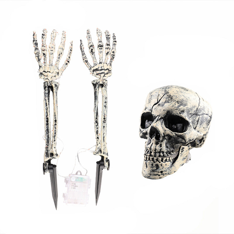 Main Squelette LED Lumineuse Halloween – Piquet de Jardin 46 cm, Set 3 Pièces, Déco Extérieur Pelouse Allée